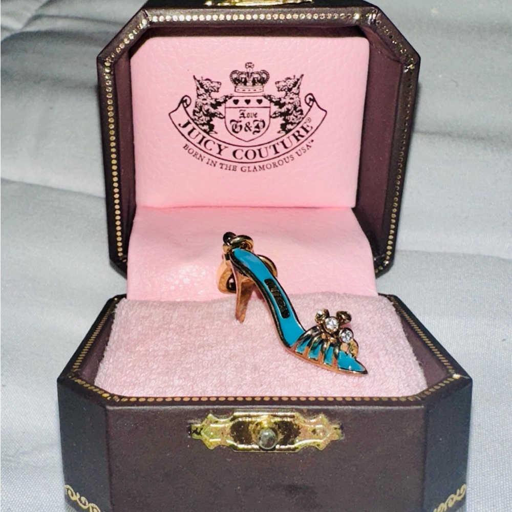 Vintage Juicy Couture Teal and Gold Heel Charm with original Charm Box - NEW